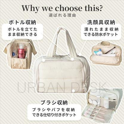 Puffly トラベルポーチ｜大容量×ワイドオープン／防水ポケット付き