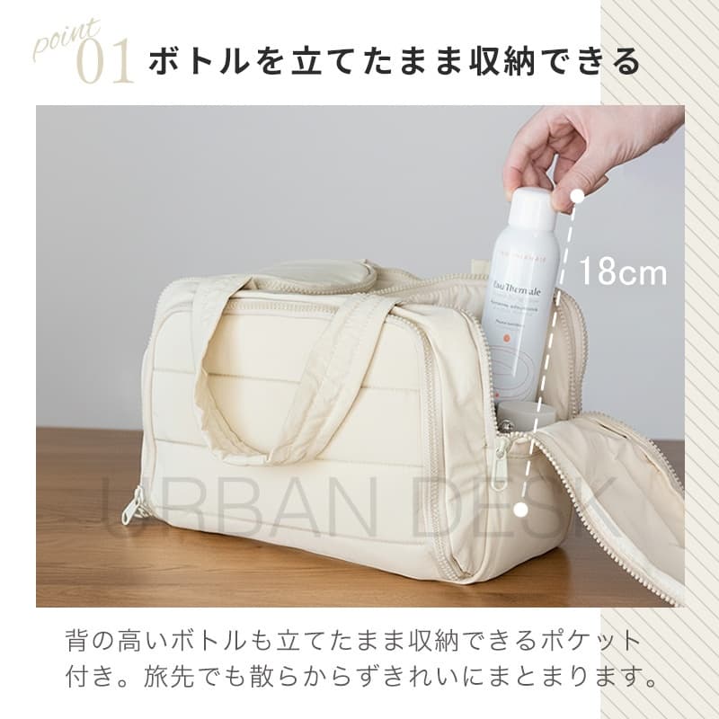 Puffly トラベルポーチ｜大容量×ワイドオープン／防水ポケット付き